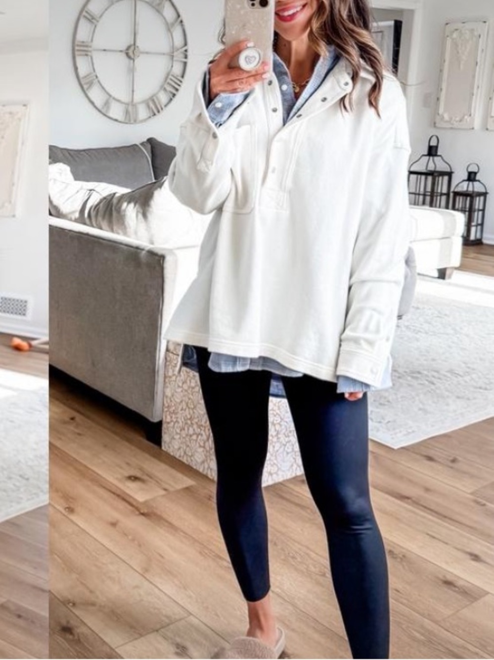 aerie White Snap-Front Oversized Pullover🌻